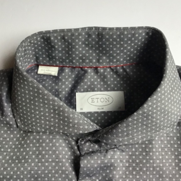 ETON slim gray dotted cotton shirt Sz M 15 -38 cm made in Europe - Picture 4 of 7